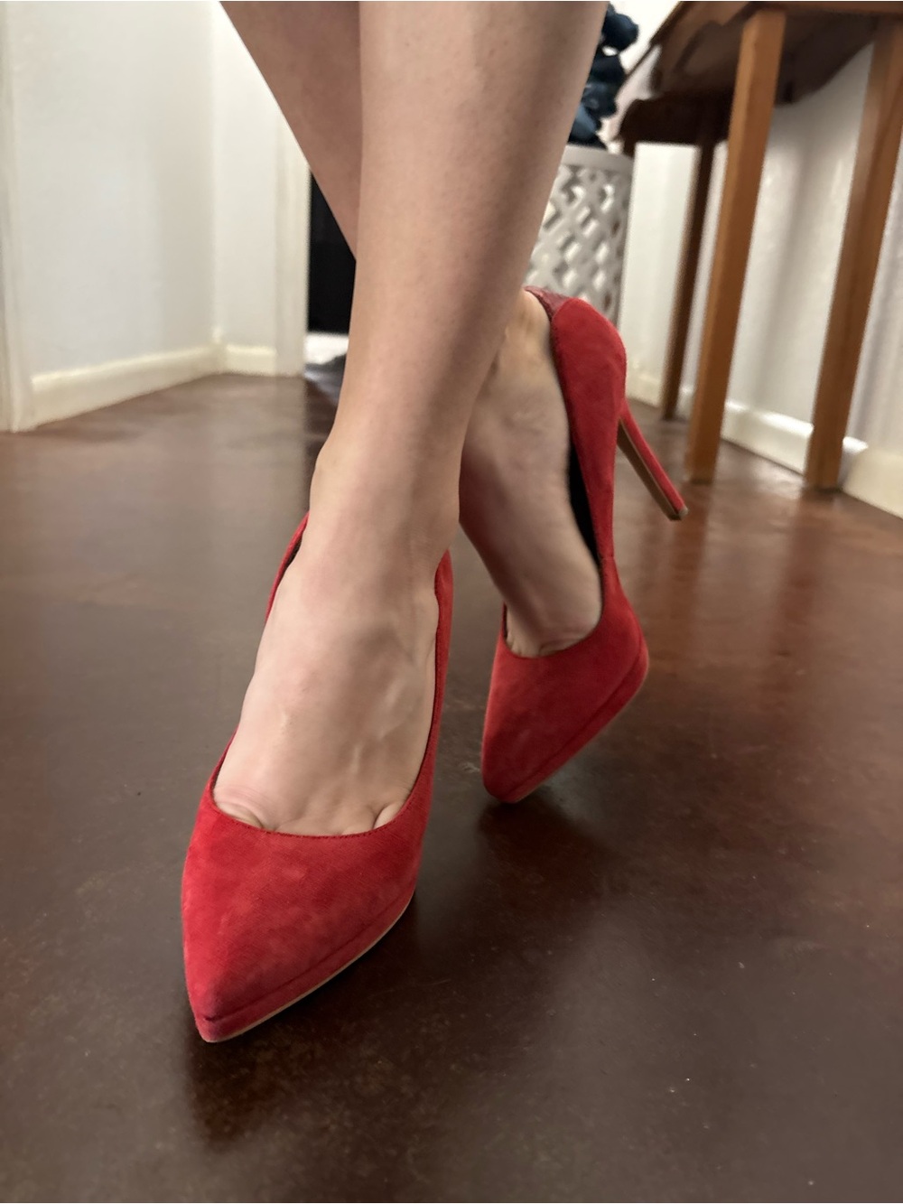 Sam Edelman 7.5 Women's Red Suede Pointed-Toe Stiletto Heels
